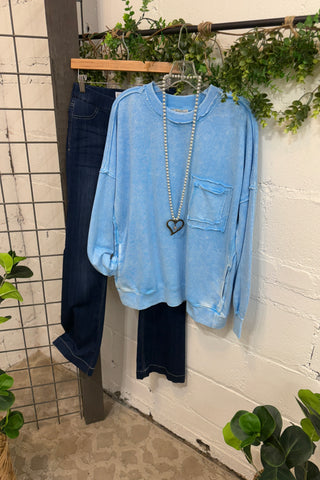 Not Too Shabby Washed Sky Blue Shirts & Tops Zenana