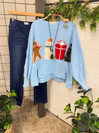 Christmas Roll Call Light Blue Sweatshirt Fantastic Fawn