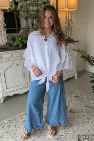Spicy Lady Linen Top White Shirts & Tops Acqua & Limone