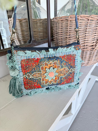 Gypsy Boho Crossbody Coral/Teal Purse K & K Interiors
