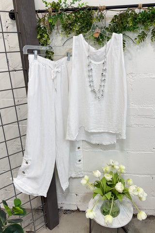 Mercedes Linen Tank White Tank Top Giada Fashion