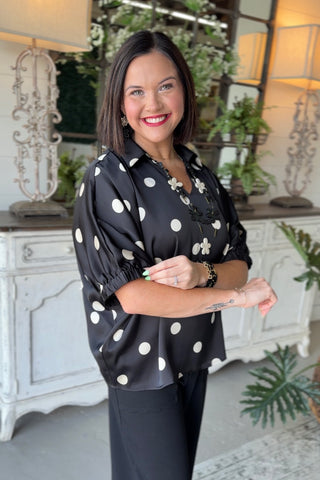 Shimmy Shine Top Black/Polka Dot by Jodifl