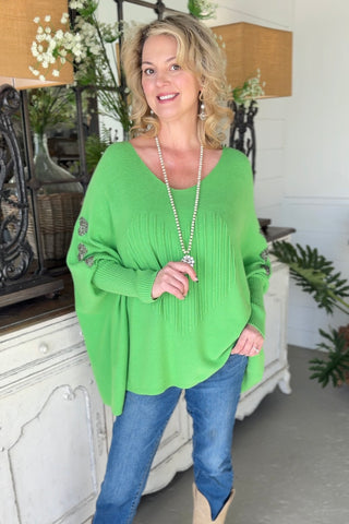 Pleating Heart Lime Green sweater Mina Rosa/Miss Carla