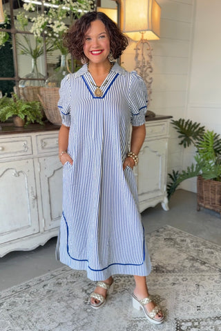 Kessler Dress Blue Stripe by Umgee 1X / Blue Stripe Kessler Dress Blue Stripe by Umgee 1X / Blue Stripe