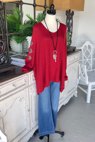 Pleating Heart Crimson sweater Mina Rosa/Miss Carla   