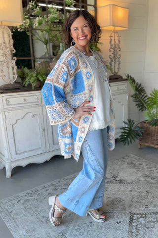 Heather Cardigan Blue by POL Clothing Cardigan Pol Clothing