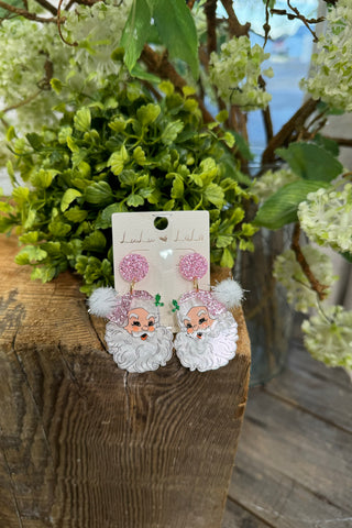 Pom Santa Earrings Pink Earrings Wona Trading   