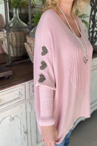 Pleating Heart Pale Pink sweater Mina Rosa/Miss Carla