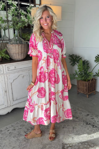 Springtime Long Dress Pink by Umgee RESTOCK Soon S / Cream/Pink Springtime Long Dress Pink by Umgee RESTOCK Soon S / Cream/Pink
