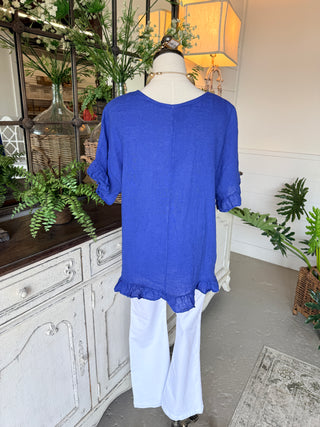Emmie Linen Top Blue Shirts & Tops Giada Fashion