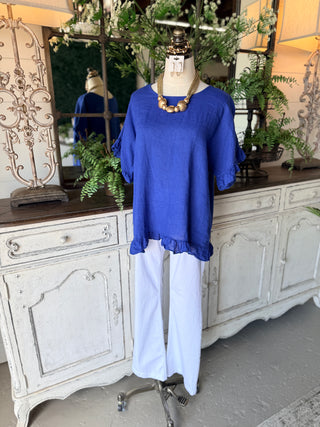 Emmie Linen Top Blue Shirts & Tops Giada Fashion