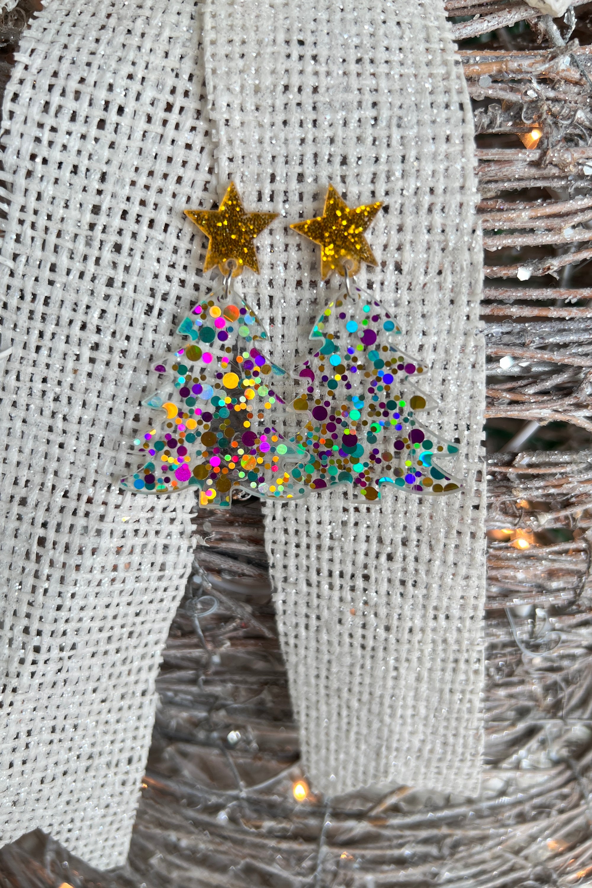 Glitter Star Tree Earrings