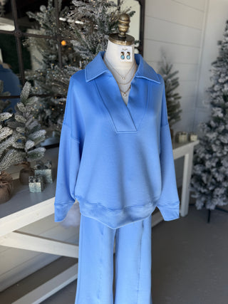 Abby Scuba Set Cornflower Blue limited stock Top & Pant Set Zenana
