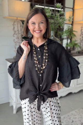 Spicy Lady Linen Top Black Shirts & Tops Acqua & Limone
