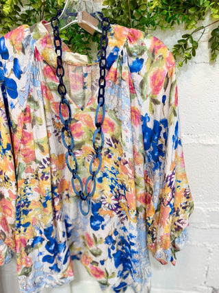 Flirty Florals Top Blue Mix Shirts & Tops Umgee
