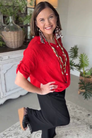 In A Twist Linen Top Red Shirts & Tops Acqua & Limone