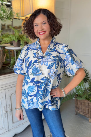 Seaside Top Ivory/Blue by Umgee Shirts & Tops Umgee