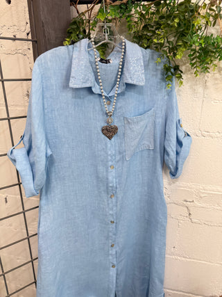 Farah Linen Long Dress Lt Blue Dresses 111% Lino