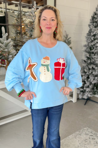 Christmas Roll Call Light Blue Sweatshirt Fantastic Fawn