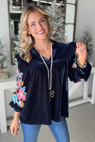Velvet Beauty Navy Shirts & Tops Jodifl