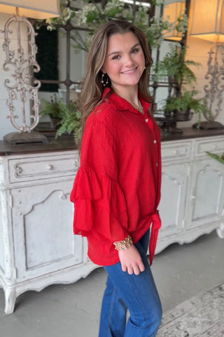 Spicy Lady Linen Top Red Shirts & Tops Acqua & Limone