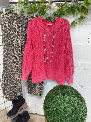 Ruby Cable Knit Raspberry by Easel sweater Easel