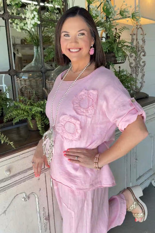 Hey Girl Linen Top Pink Shirts & Tops Miss Coco