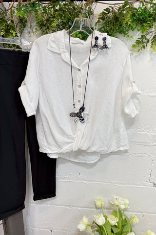 In A Twist Linen Top White