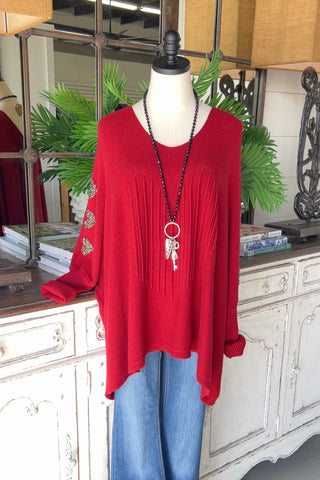 Pleating Heart Crimson sweater Mina Rosa/Miss Carla   