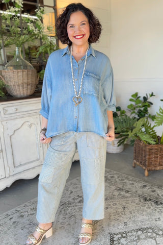 Vonda Pants Striped Denim by Easel Pants Easel