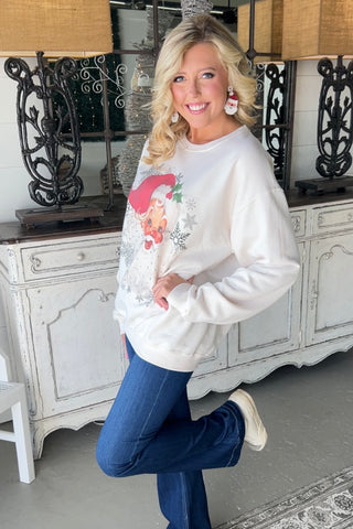 Vintage Santa Sweatshirt Natural Sweatshirt Sugar Stitch/Faire