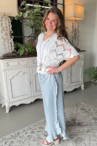 Seaside Flower Top White Sweater Original USA