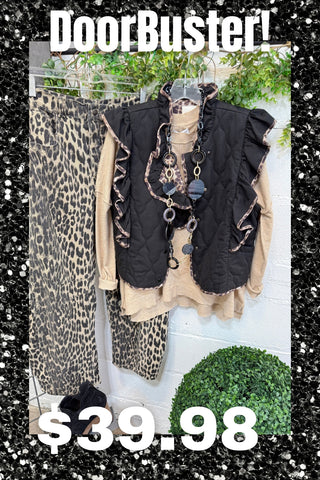 Frilly Feline Vest Black by Umgee Vest Umgee