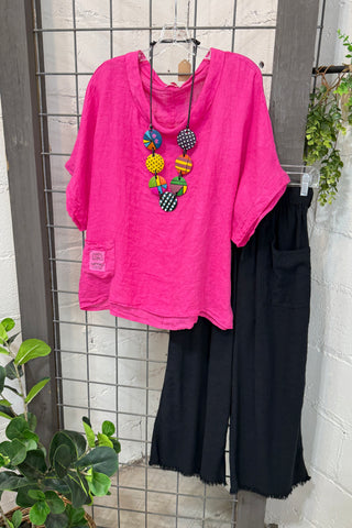 Hey Jude Linen Top Fuchsia Shirts & Tops YOLLY