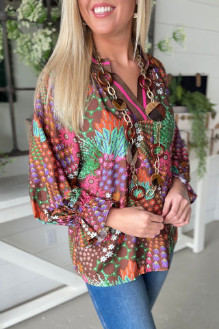 Harvest Garden Brown Mix by Umgee Shirts & Tops Umgee