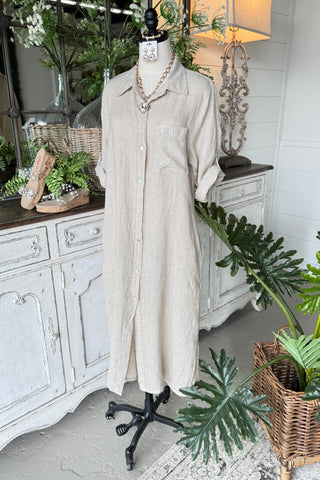 Farah Linen Long Dress Ecru