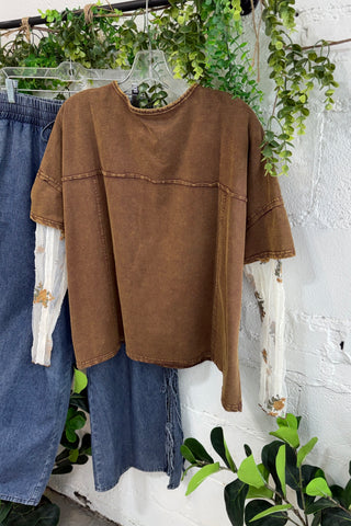 Peace Out Top Mocha by Easel Shirts & Tops Easel
