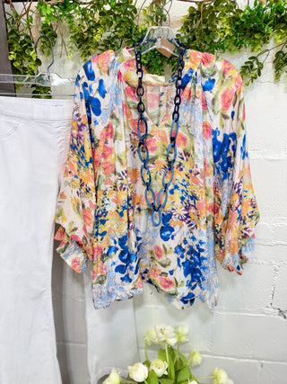 Flirty Florals Top Blue Mix Shirts & Tops Umgee