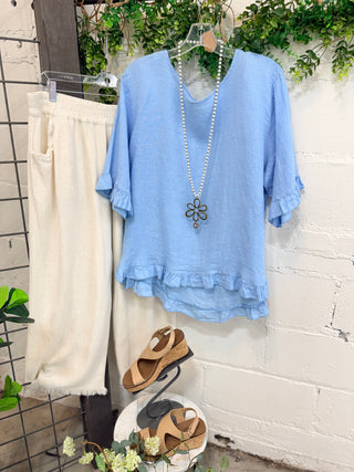 Joyce Linen Top Lt Blue Shirts & Tops Prospero