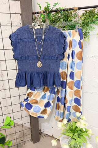 Everly Pants Blue Mix by Umgee Pants Umgee