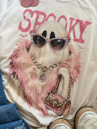 Spooky Ghost Blingy Tee Natural