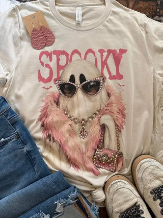 Spooky Ghost Blingy Tee Natural