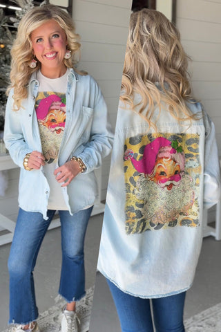 Holiday Denim Shacket Santa