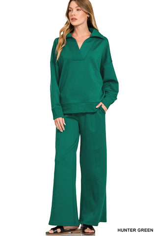 Abby Scuba Set Hunter Green Top & Pant Set Zenana