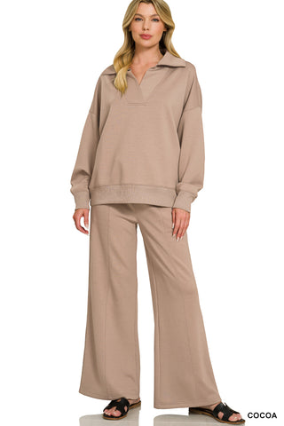 Abby Scuba Set Cocoa Top & Pant Set Zenana