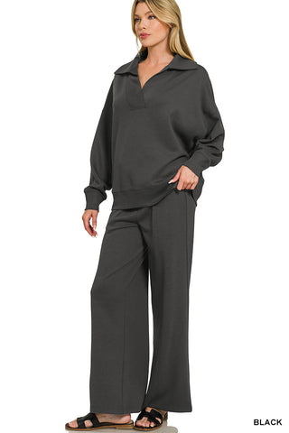 Abby Scuba Set Black Top & Pant Set Zenana