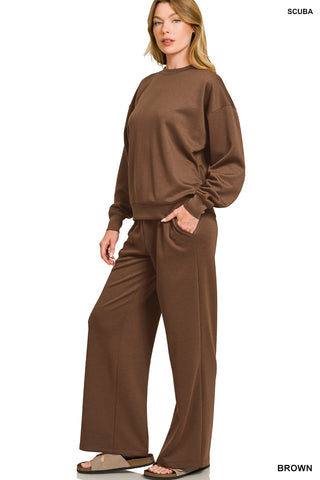 Keep Movin Scuba Set Chocolate Top & Pant Set Zenana