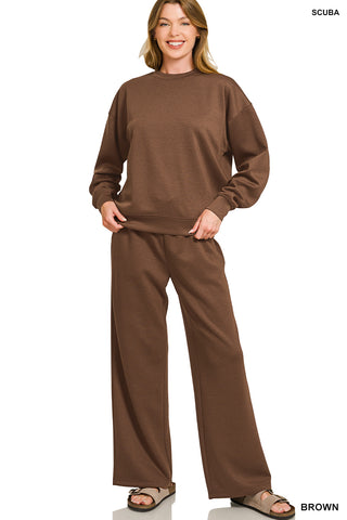 Keep Movin Scuba Set Chocolate Top & Pant Set Zenana