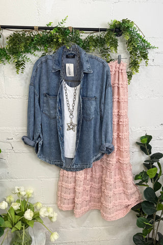 Go West Washed Chambray Shirts & Tops Blu Pepper
