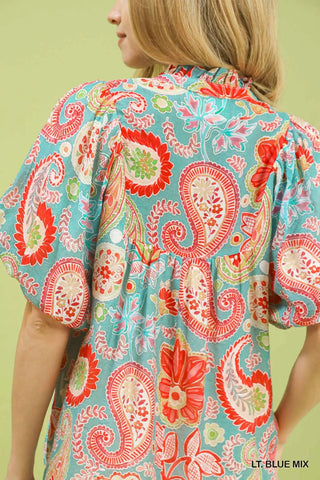 Sanibel Top Lt Blue Paisley by Umgee Shirts & Tops Umgee